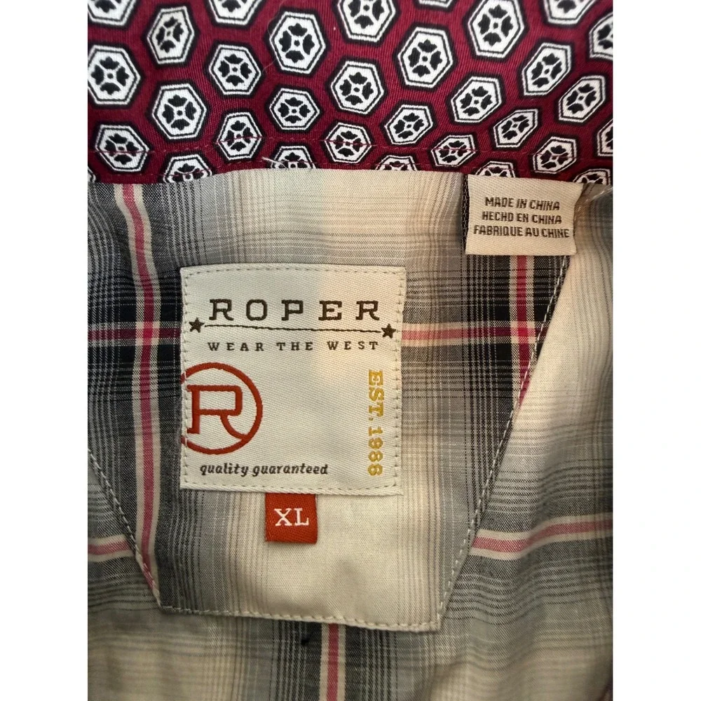 Roper Western Pearl Snap Shirt Mens XL Cream Black Red Plaid Long Sleeve Cotton